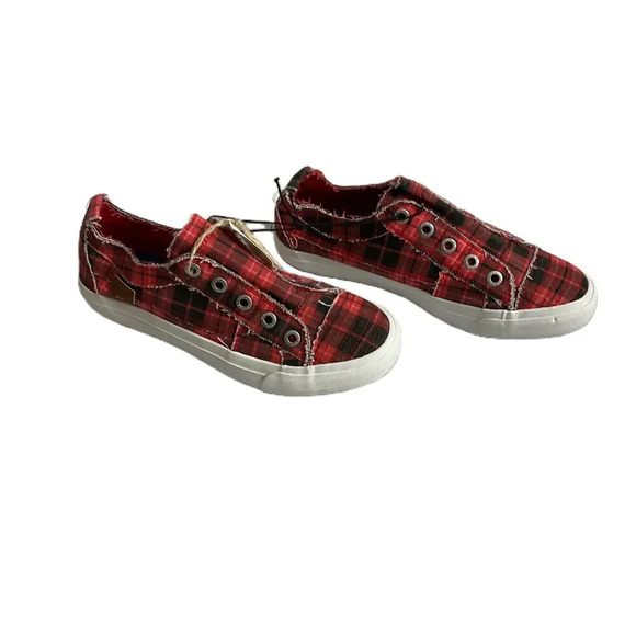 NWT‎ Blowfish Red Plaid Slip On Comfort Sneakers Womens Size 8.5 - Picture 1 of 5